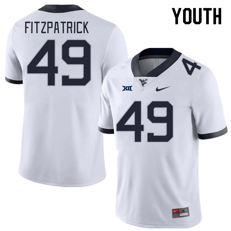 Youth #49 Taran Fitzpatrick West Virginia Mountaineers College Football Jerseys Stitched Sale-White